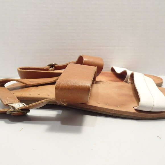 Frye Sandals Women Size 8 Ally 2 Shoes Brown Cream Leather Slingback - Picture 2 of 5